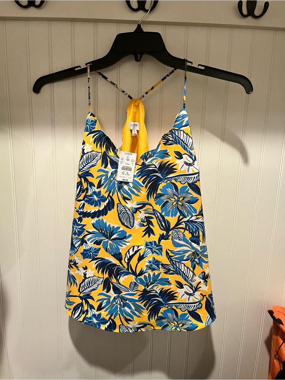 J. Crew Yellow Tropical Floral Strappy Cami Top with adjustable straps New!
